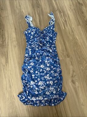 SHEIN Blue Floral Tie-Front Mini Dress